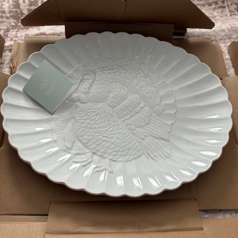 Lenox French Perle Scalloped Turkey Platter 18in Thanksgiving Serving Dish NEW